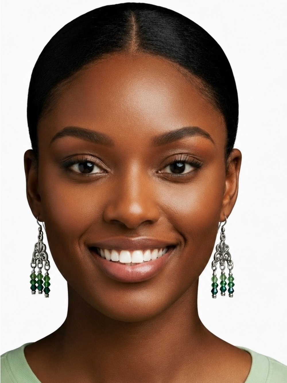 Green Ombré Crystal Chandelier Beaded Earrings
